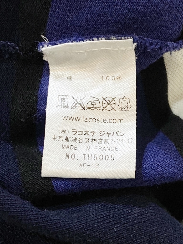 US/Lサイズ◆フランス製 LACOSTE ラコステ ストライプ Tシャツ ネイビー 鹿の子 ボーダー Tee カットソー 半袖 ワニロゴ_画像7