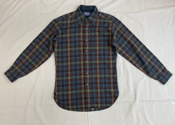 70's 米国製 ペンドルトン Pendleton ウールシャツ レギュラーカラー 片ポケット チェック ブラウン サイズ表記S [ta-0970]_画像2