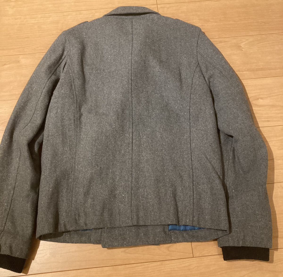 N574 World Wide Love! gray wool rider`s jacket M