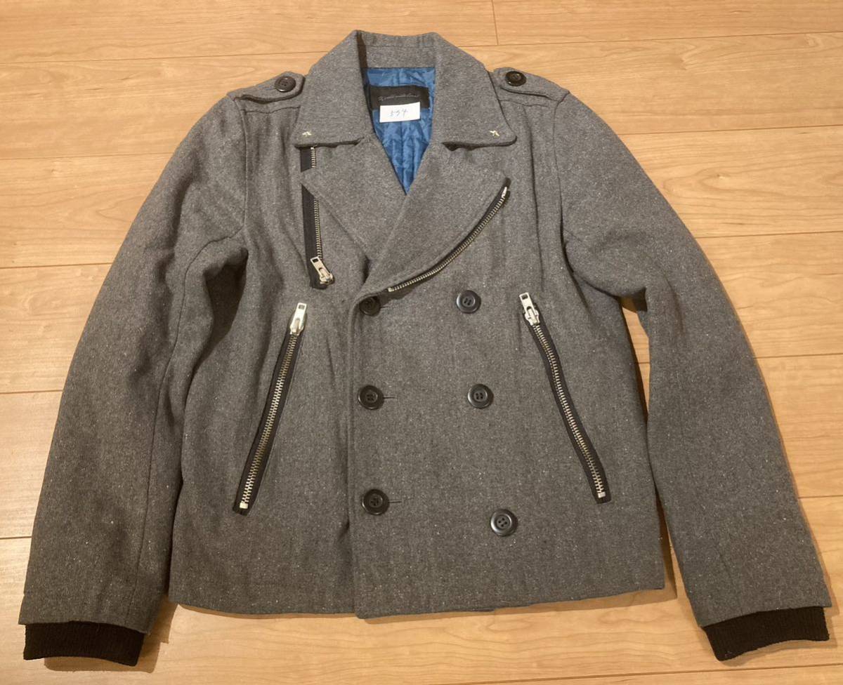 N574 World Wide Love! gray wool rider`s jacket M