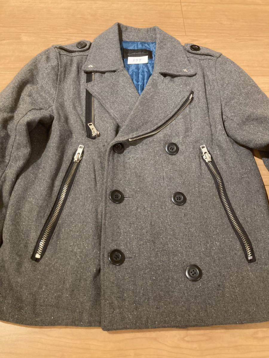 N574 World Wide Love! gray wool rider`s jacket M