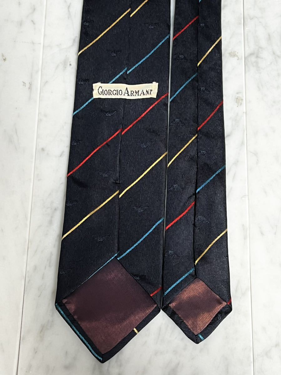 699 jpy ~ ARMANI necktie stripe navy series multicolor Logo 