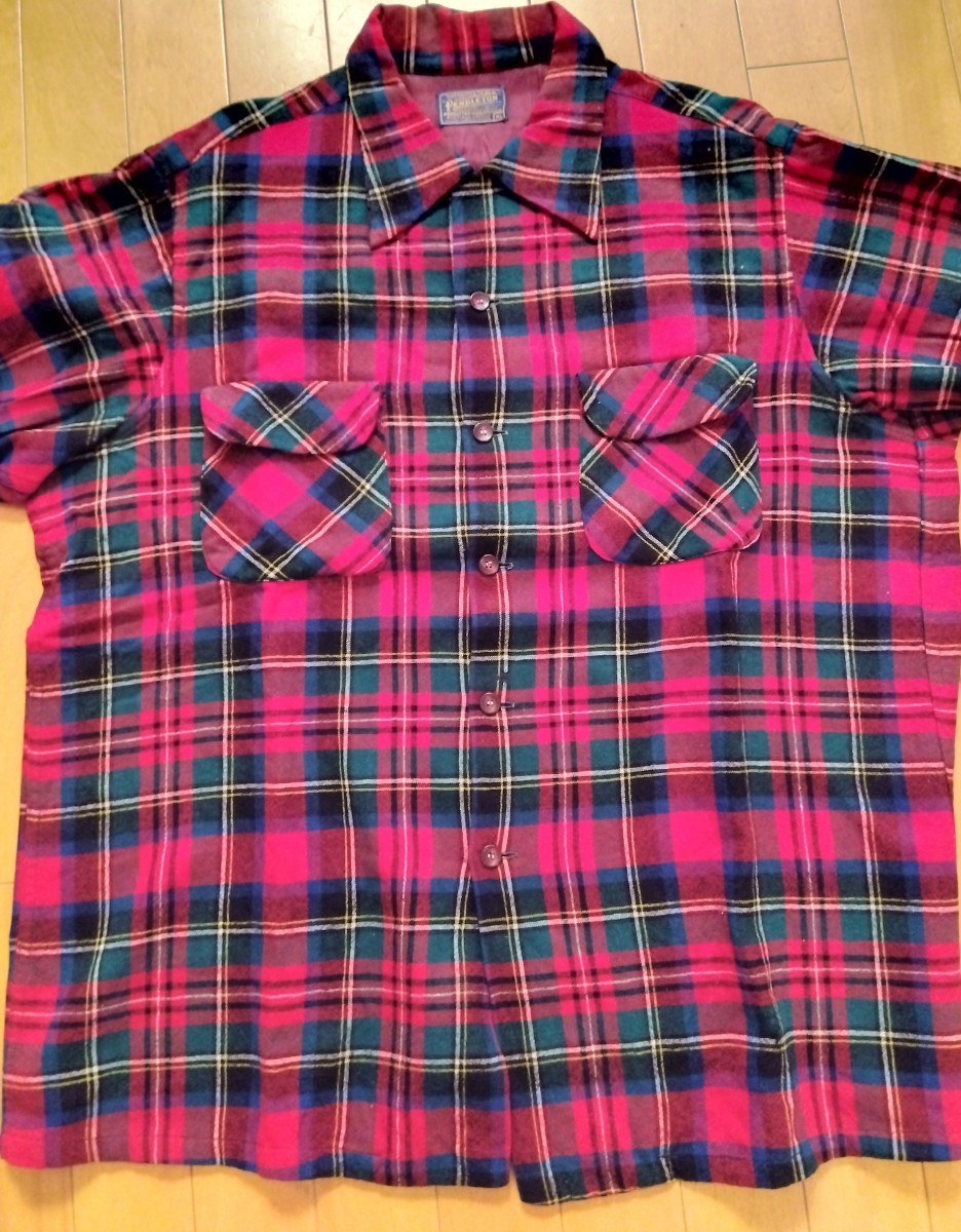 ペンドルトン PENDLETON 長袖ウールシャツ　開襟シャツ　バージンウール　made in USA 50s 50年代 メンズ　ビンテージ XL 古着　アメリカ_画像2