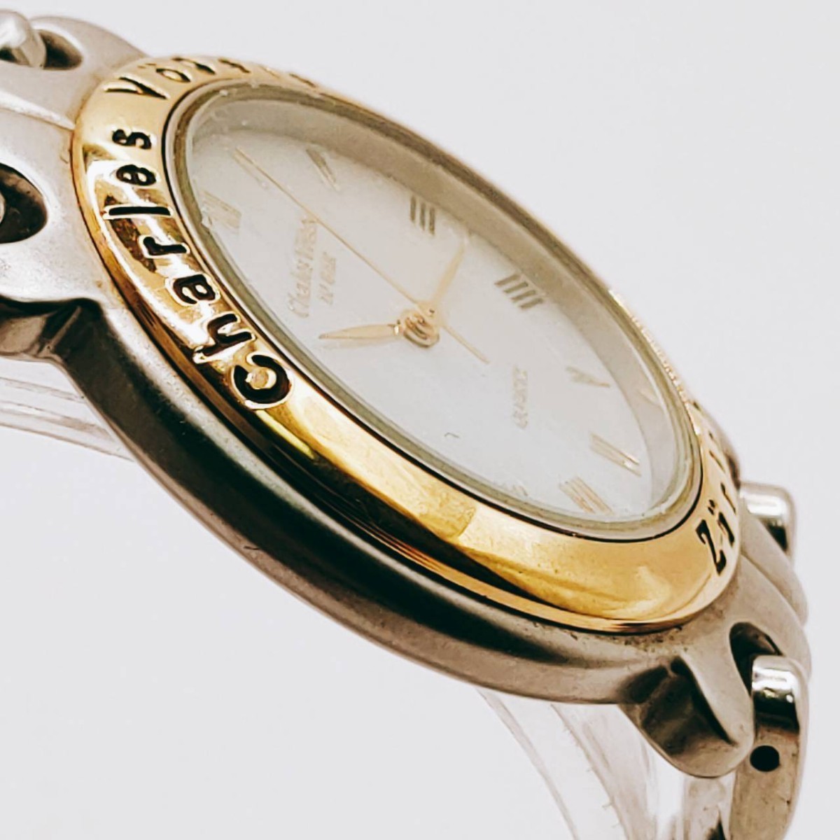 #1 Charles Vogele シャルルフォーゲル 腕時計 アナログ 3針 シェル色文字盤 シルバー基調 時計 とけい トケイ アクセサリー ヴィンテージ_画像7
