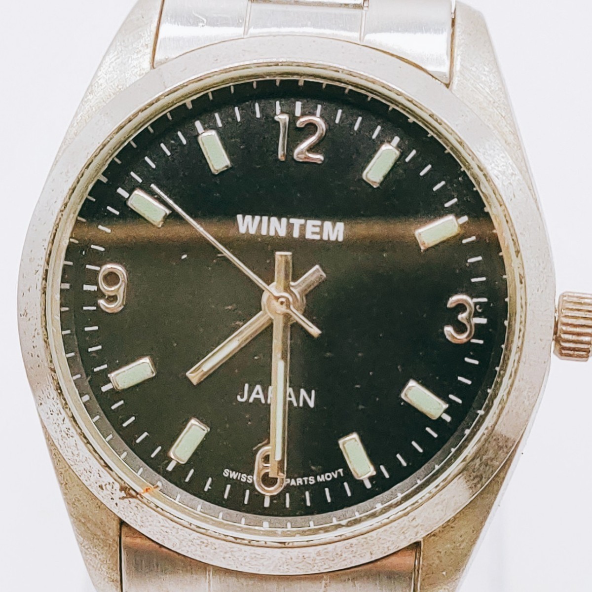 #166 WINTEM JAPAN 腕時計 アナログ 3針 黒色文字盤 シルバー色 レディース 時計 とけい トケイ アクセ ヴィンテージ アンティーク _画像2