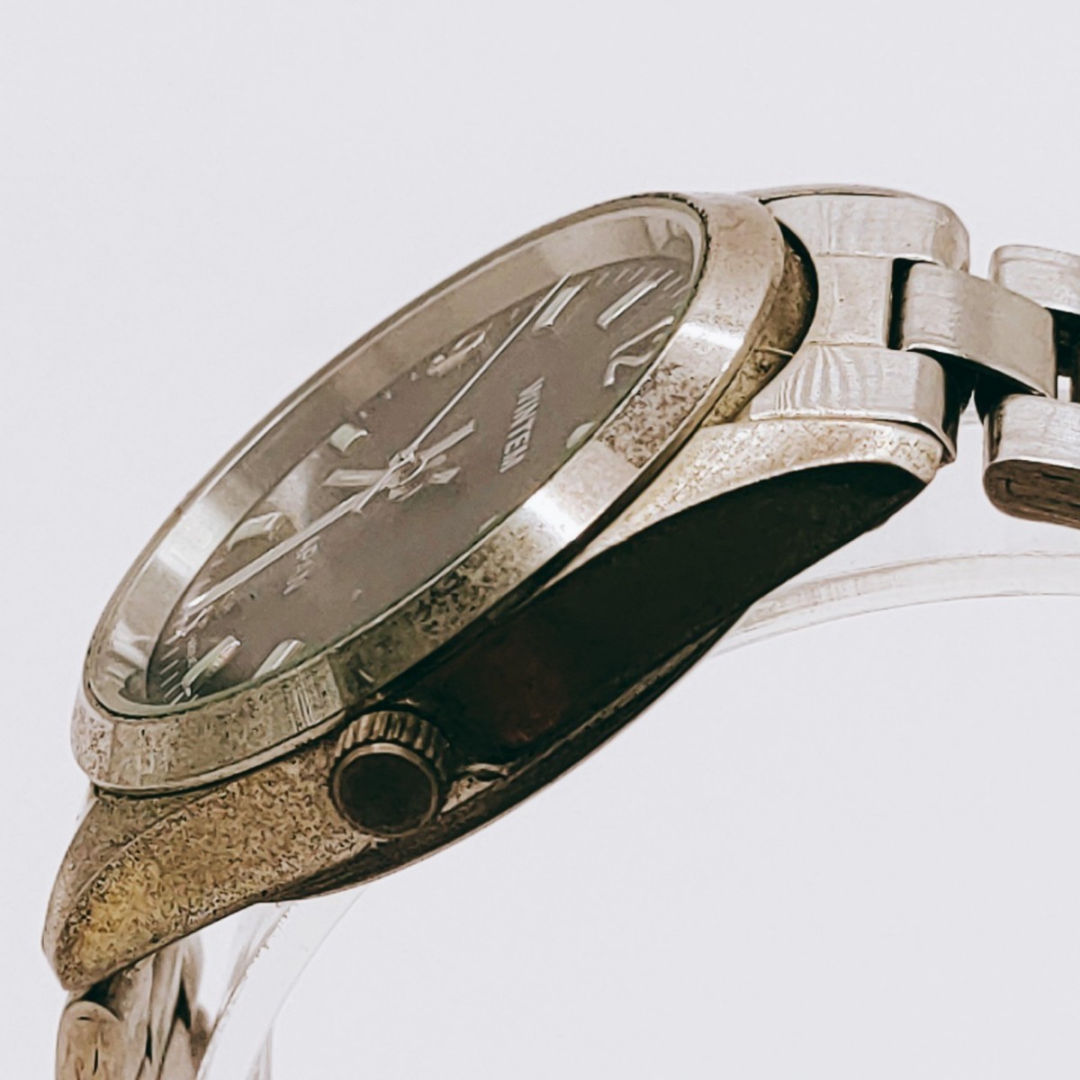 #166 WINTEM JAPAN 腕時計 アナログ 3針 黒色文字盤 シルバー色 レディース 時計 とけい トケイ アクセ ヴィンテージ アンティーク _画像5
