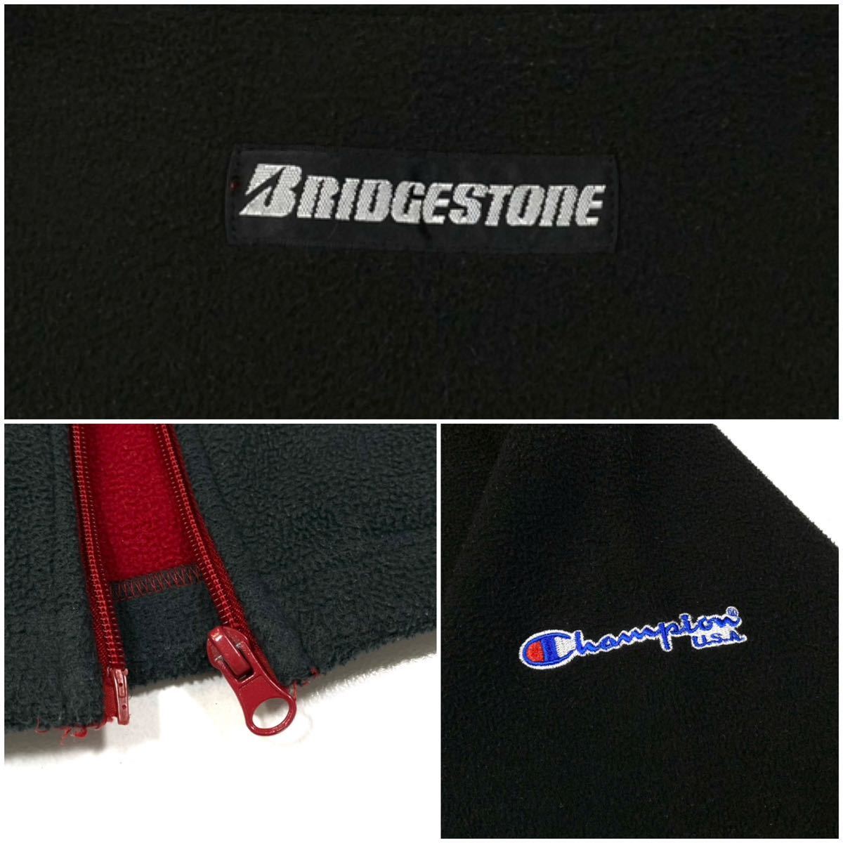 Champion×BRIDGESTONE(チャンピオン×ブリヂストン)フリースジャケット 刺繍ロゴ 目付き メンズL相当 ブラック/グレー系の画像6