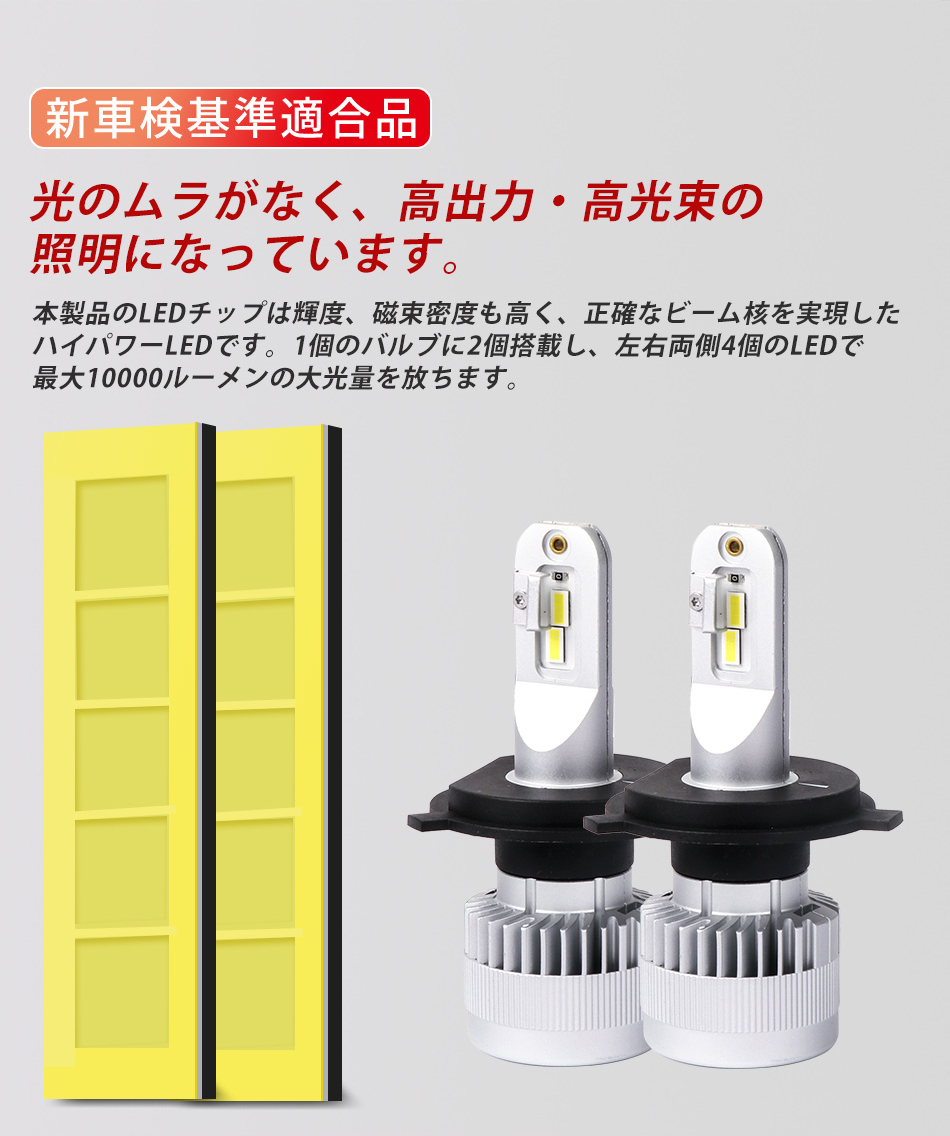 LEDヘッドライト H13Hi/Lo 車検対応 Hi/Lo 左右合計20000LM バルブ LEDヘッドライト 12V 6500K 2本セット 爆光 LEDキット_画像2