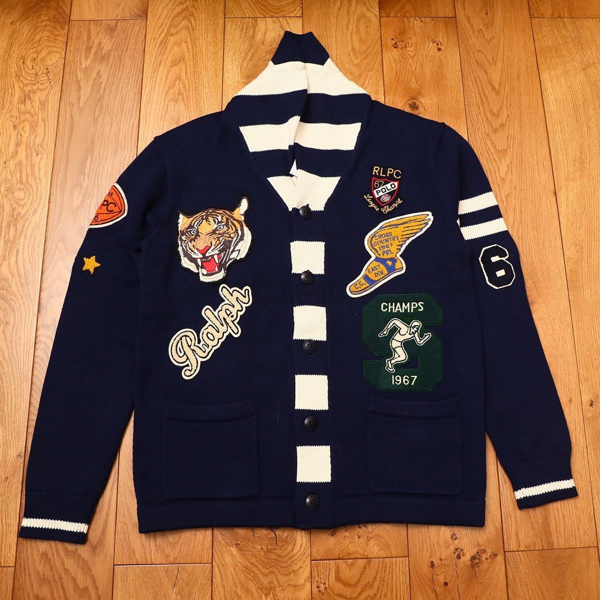  full deco Tiger unused POLO RALPH LAUREN Polo Ralph Lauren badge letter do cardigan knitted sweater M shawl color 