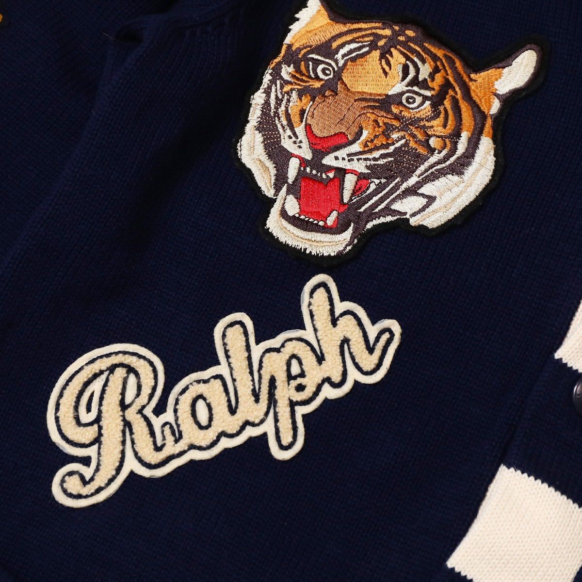 フルデコ タイガー 未使用 POLO RALPH LAUREN ポロラルフローレン ワッペン レタードカーディガン ニット セーター M ショールカラー