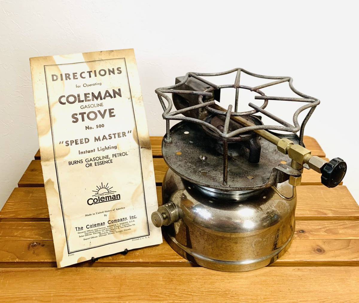 ★最高傑作！ビッグシングル★コールマン Coleman500 ストーブ スピードマスター 1950年 取説付 メッキ 真鍮製ブラスタンク ビンテージUSA_画像1