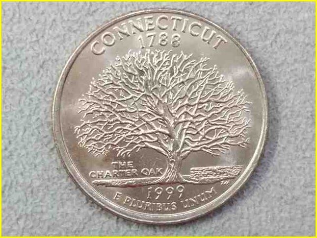 【アメリカ 50州25セント硬貨《コネチカット州》/1999年】クォーターダラーコイン/桃/50州25セント硬貨プログラム/The 50 State Quarters P_画像1