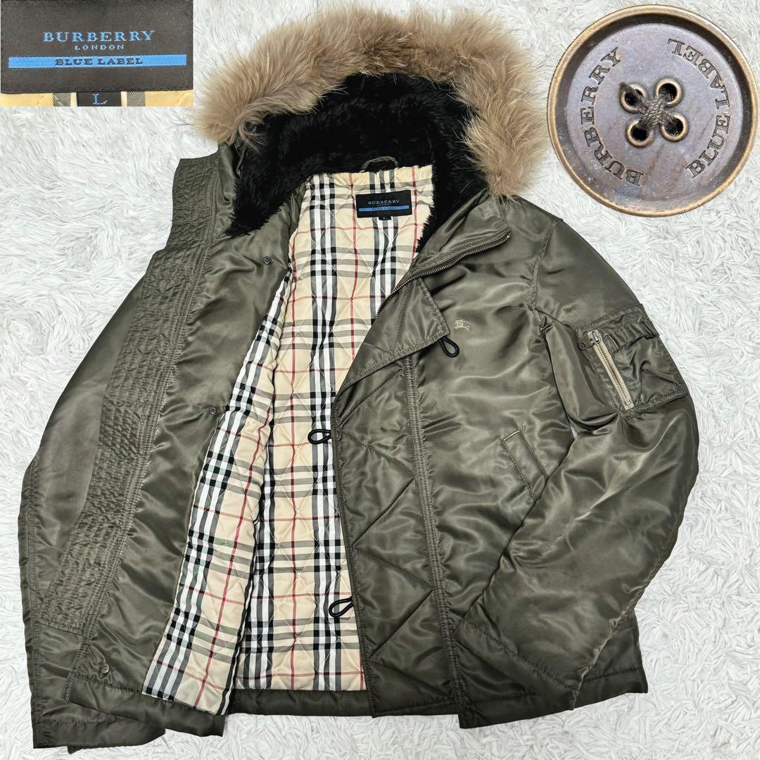 希少美品 Burberry Blue Label バーバリーブルーレーベル N-3B ファー ミリタリージャケット カーキ L ブルゾン Lサイズ_画像1