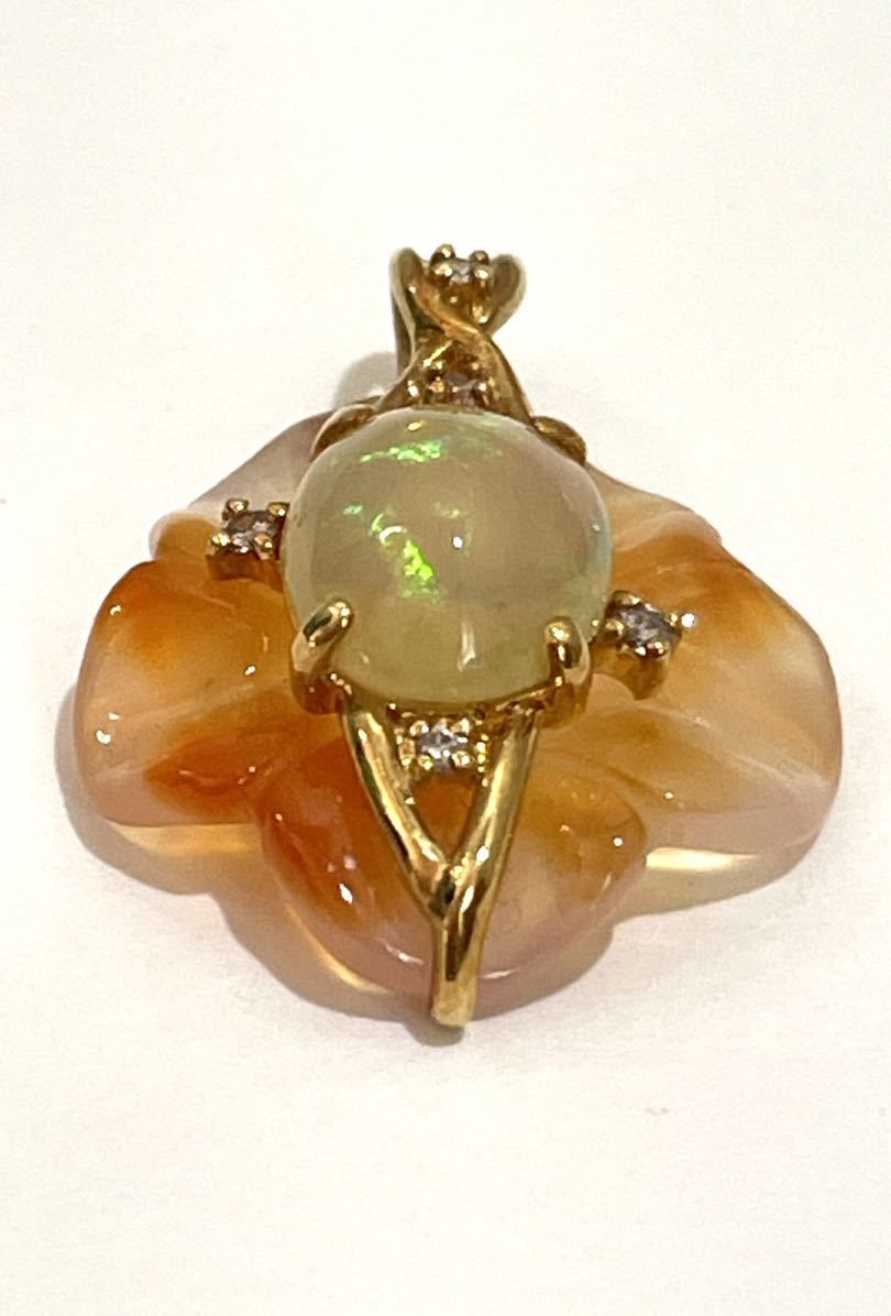 rrkk2370 color stone opal diamond 18 gold 750 flower motif pendant top K18 7.87ct 1.59ct 0.08ct stamp weight 3.9g