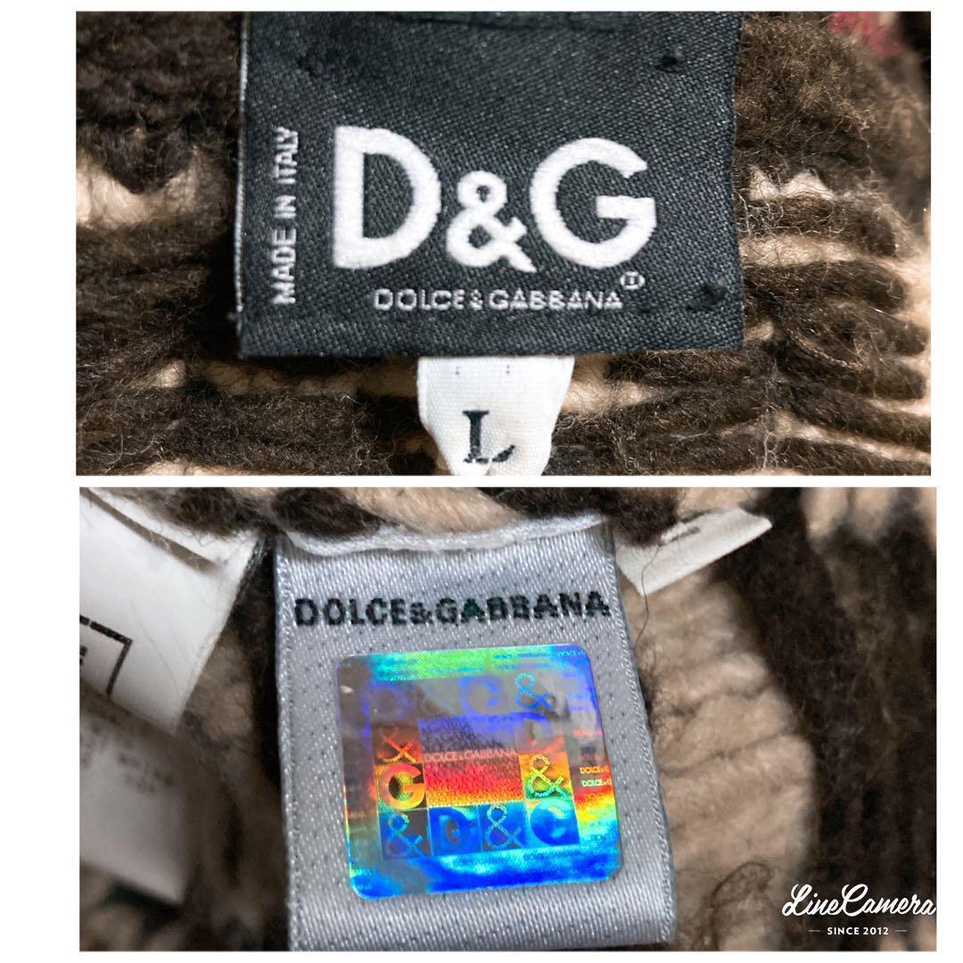  DOLCE&GABBANA ドルチェアンドガッバーナ　幾何学ケーブルニット　D&Gワッペンロゴ　長袖　ブラウン系　マルチカラー　Lサイズ_画像9