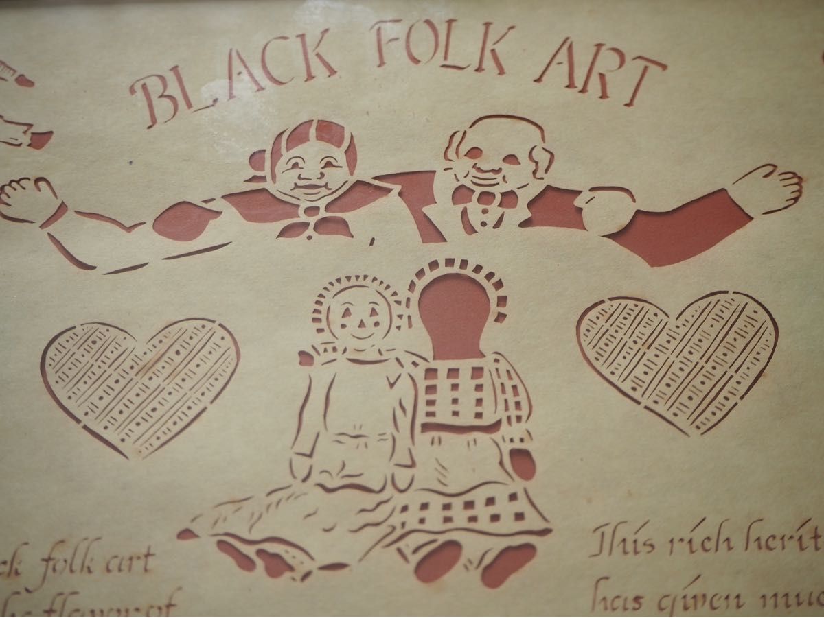 vintage BLACK FOLK ART ヴィンテージ 切り絵 額縁 80s ビンテージ アート フレーム