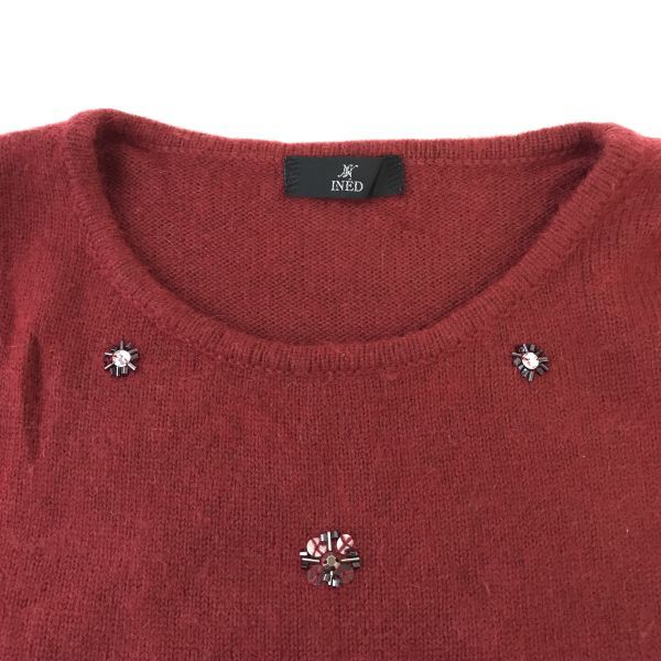 イネド/INED★アンゴラ30%混/ビジュー/長袖セーター【9/レディースM/赤/red】sweater◆BH490_画像4