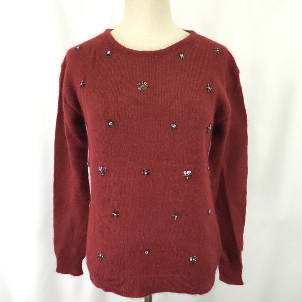 イネド/INED★アンゴラ30%混/ビジュー/長袖セーター【9/レディースM/赤/red】sweater◆BH490_画像1