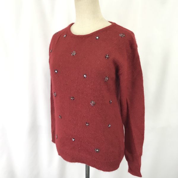 イネド/INED★アンゴラ30%混/ビジュー/長袖セーター【9/レディースM/赤/red】sweater◆BH490_画像2