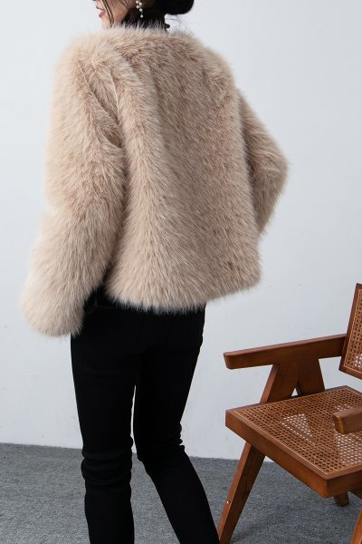 新品暖かいレディースフィック毛皮コートふわふわ可愛いジャケットピンクMの画像7