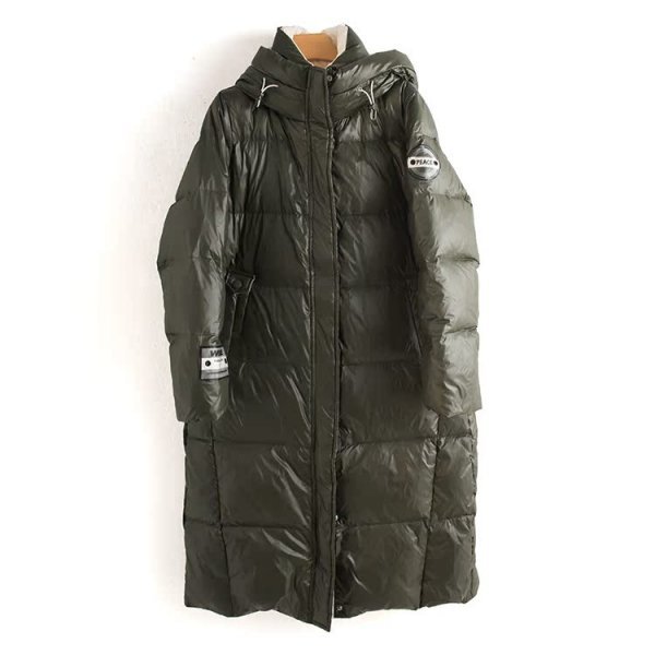 新品暖かいレデイース90％ダウンジャケットフード裏地配色コート緑XL