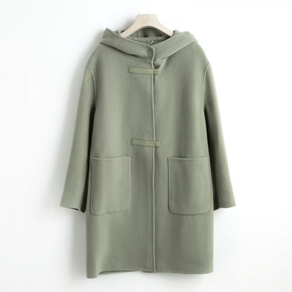 新品暖かいレディース100％ウールコート着痩せジャケット可愛いグレーグリーンXXL_画像1