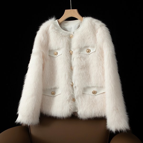 新品暖かいレディースフィック毛皮コートふわふわ可愛いジャケット白Mの画像1