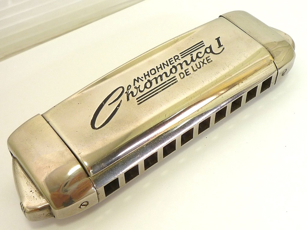  ultra rare Germany made horn na- black moni ka Deluxe 1 HOHNER CHROMONICA DELUXE harmonica a440 sound out cleaning settled case retro ②