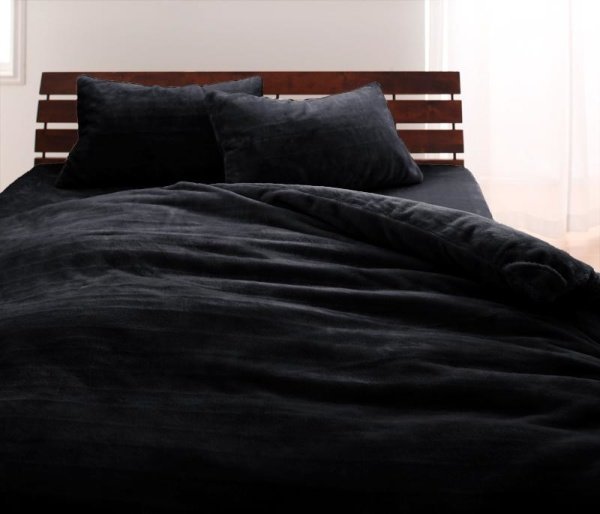 上質マイクロファイバー 布団カバーセット ベッド用４点(枕カバー２枚+掛け布団カバー+ボックスシーツ) キングサイズ 色-ブラック