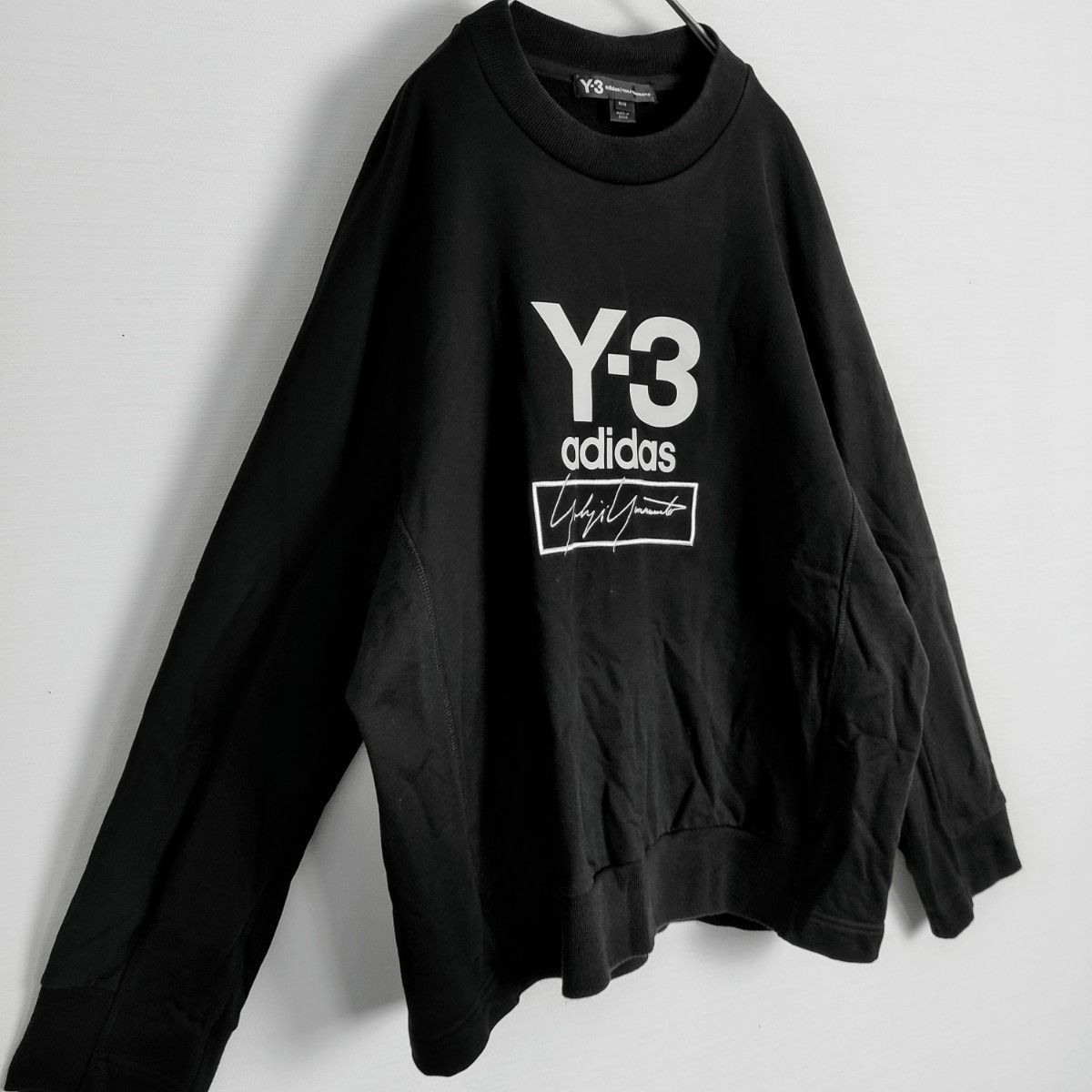 【即完売モデル】Y-3 ワイスリー☆刺繍ロゴ付スウェット　黒　M　オーバーサイズ　ビッグロゴ　ヨウジヤマモト　adidas