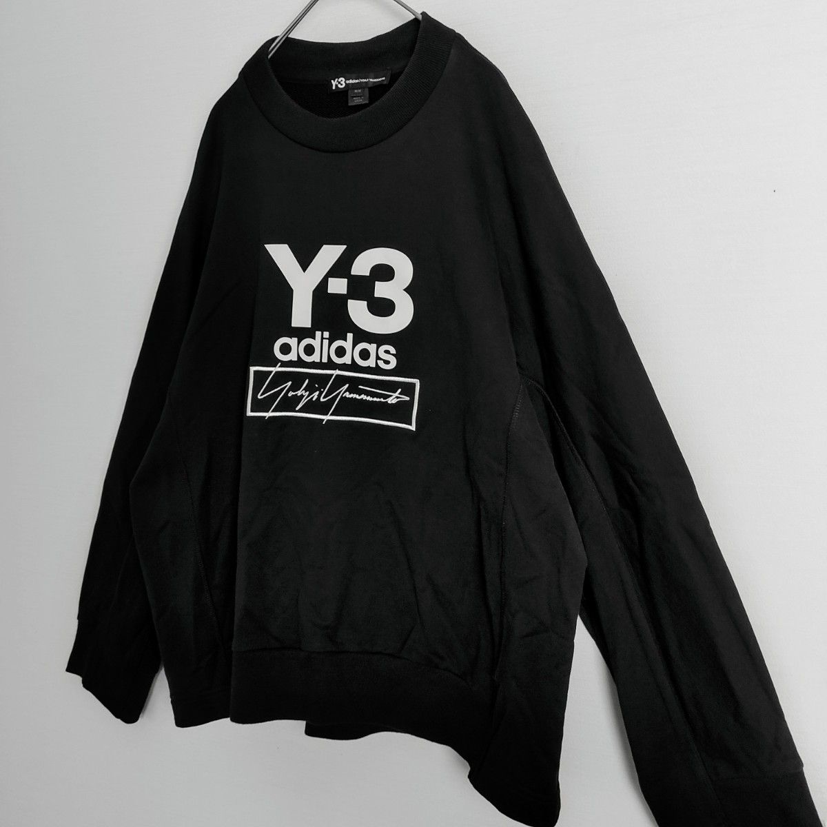 【即完売モデル】Y-3 ワイスリー☆刺繍ロゴ付スウェット　黒　M　オーバーサイズ　ビッグロゴ　ヨウジヤマモト　adidas