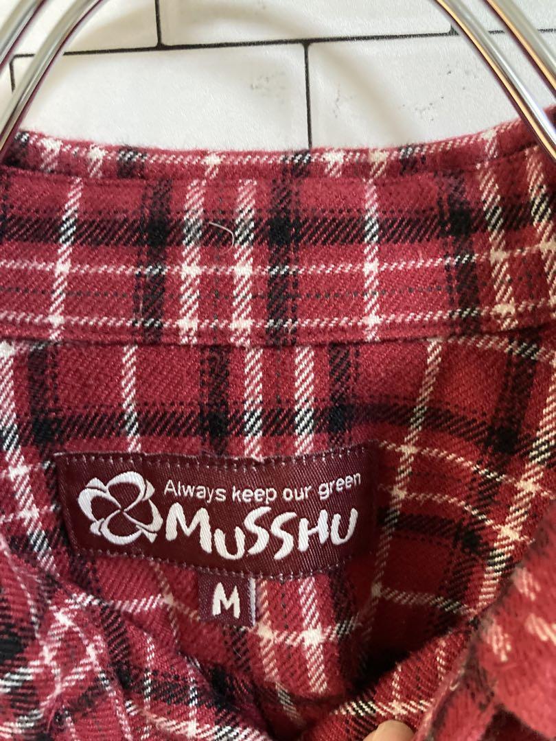 1073 musshu 【M】ムッシュ　レディース　赤色　チェック柄　ワイシャツ_画像3