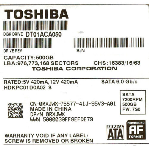 TOSHIBA製HDD DT01ACA050 500GB SATA600 7200 [管理:20343858]_画像1