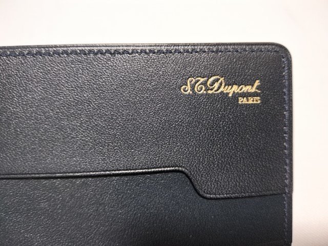 ■エス・テー・デュポン 長財布 札入れ カード入れ かぶせ蓋 レザー 紺 S.T. Dupont■_画像4