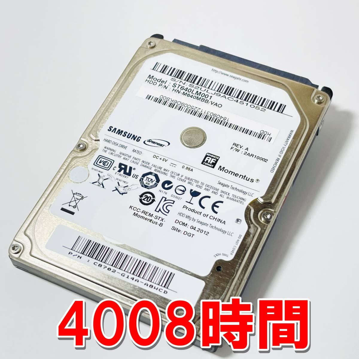 【HDD 640GB】SAMSUNG 2.5インチ 9.5ｍｍ ハードディスク 使用時間4008時間 [1052640HD054]の画像1