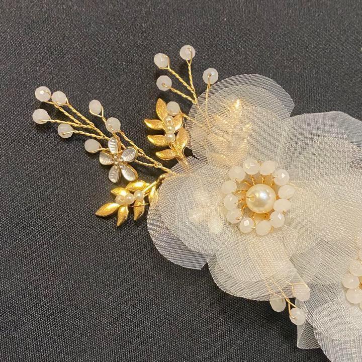 ヘアアクセサリー 花 パール 髪飾り ヘッドドレス 結婚式 ブライダル クリップ式 ヘアピン ウェディング_画像7