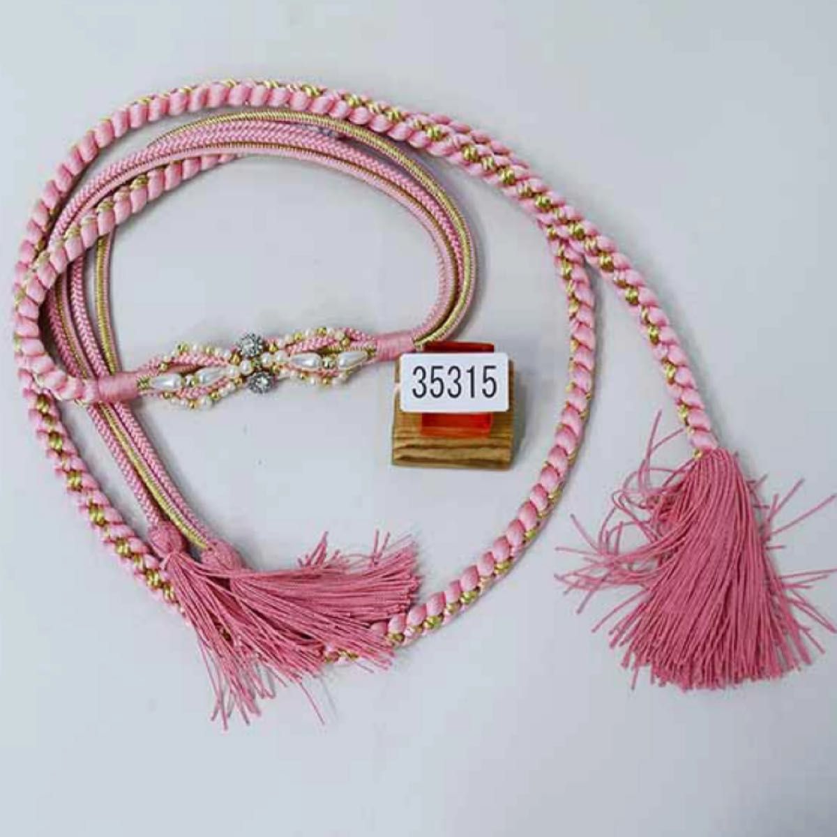 帯締め 正絹 飾り パール ビーズ  淡いピンク　薄ピンク 振袖 成人式　量産型 着物 金