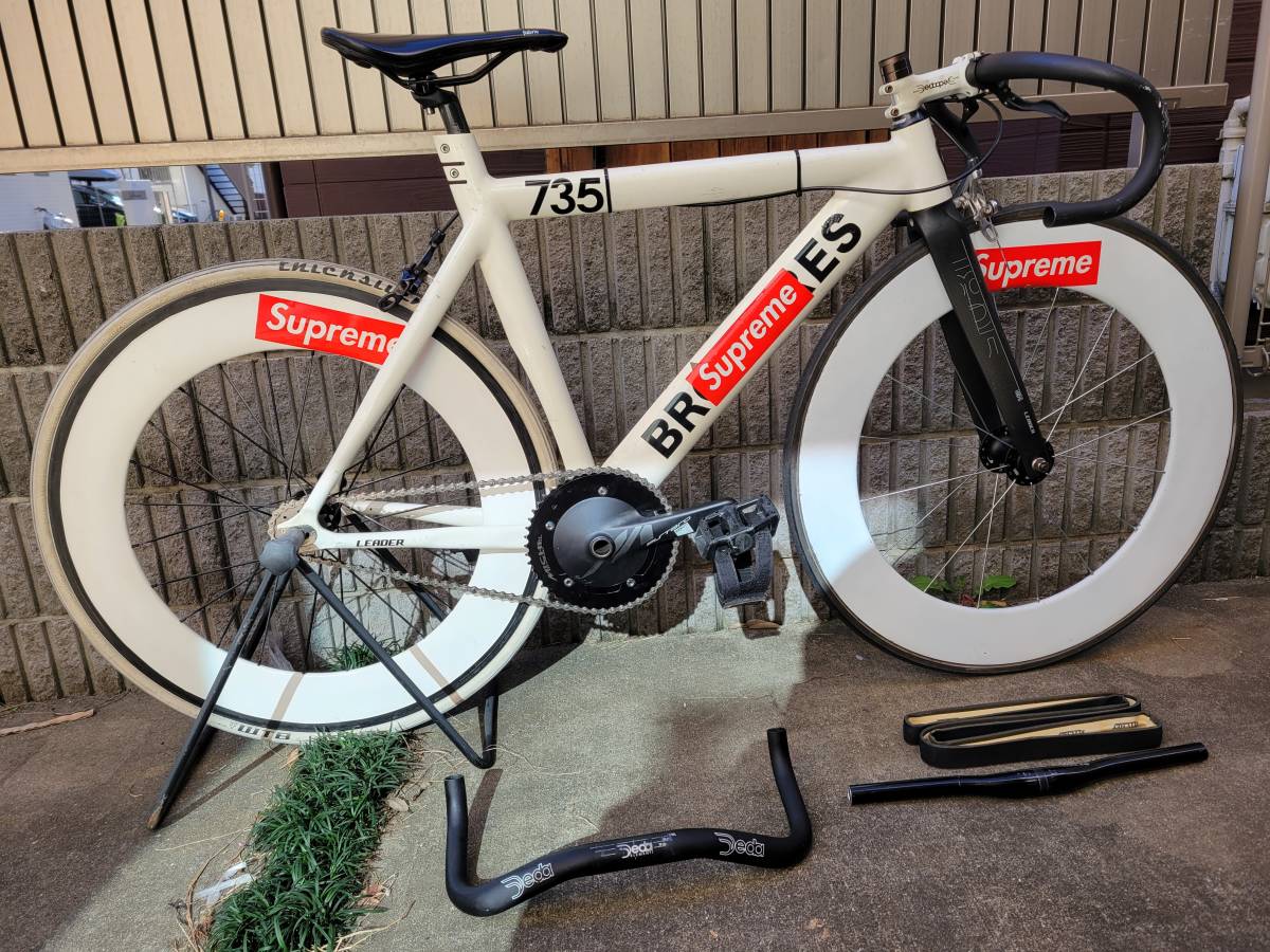 LEADER BIKES 735TR 白 MID? MICHE ダイレクトクランク FABRIC DEDA PISTA ピストバイク 完成車 フルカスタム 前後カーボンホイール ミケ_画像1