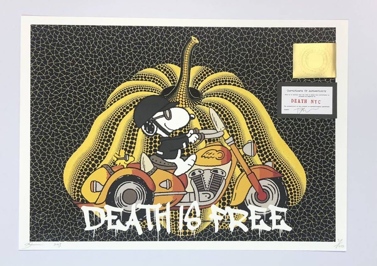 DEATH NYC アートポスター 世界限定100枚 スヌーピー SNOOPY バイク ツーリング ポップアート 草間彌生 KUSAMAYAYOI かぼちゃ 現代アート _画像1