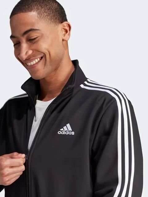 ★アディダス ADIDAS 新品 メンズ スリーストライプス フリース 裏起毛 トラックスーツ 上下セット 黒 XO[SETIJ6067-2XL] 五 参★QWER_画像4