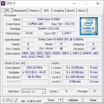 インテル Intel CPU Core i5-9500 3.00～4.40GHz 6コア/6スレッド LGA1151　正常動作品_画像3