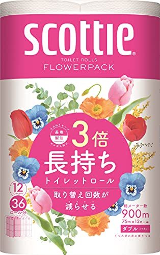 スコッティ フラワーパック 3倍長持ち トイレット75mダブル ホワイト 12ロール_画像1