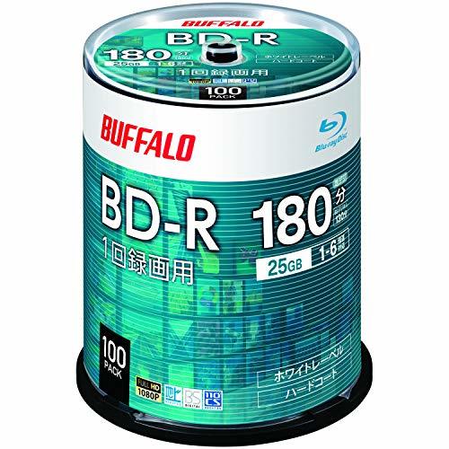 バッファロー ブルーレイディスク BD-R 1回録画用 25GB 100枚 スピンドル 片面1層 1-6倍速 ホワイトレーベル RO-BR25_画像1