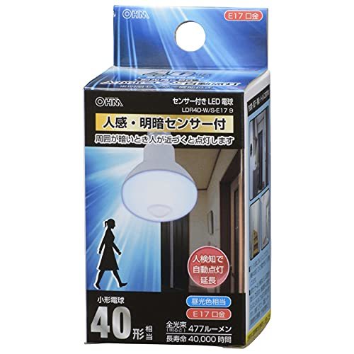 オーム電機 LED電球 レフランプ形 E17 40形相当 人感・明暗センサー付 昼光色 LDR4D-W/S-E17 9 06-3414 OHM_画像1