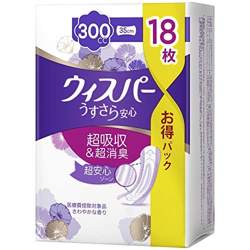 ウィスパー うすさら安心 300cc 35cm 18枚 大容量 (女性用 吸水ケア 尿もれパッド)【一気にくるモレが心配な方用】_画像1