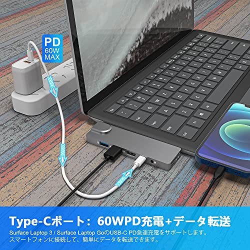 Surface Laptop 5 / Surface Laptop Go 2 USBハブ Bawanfa 4K HDMI + 1000Mイーサネ_画像5