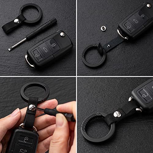 [TISUR] key holder men's titanium kalabina... original leather key ring attaching key case for keychain ( black )