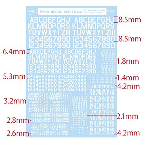 サンコーマーク工業 M02 45度 Numbers&Letters 白 13.5×19.5cm レプトジーダ WING DECAL SERIES_画像2