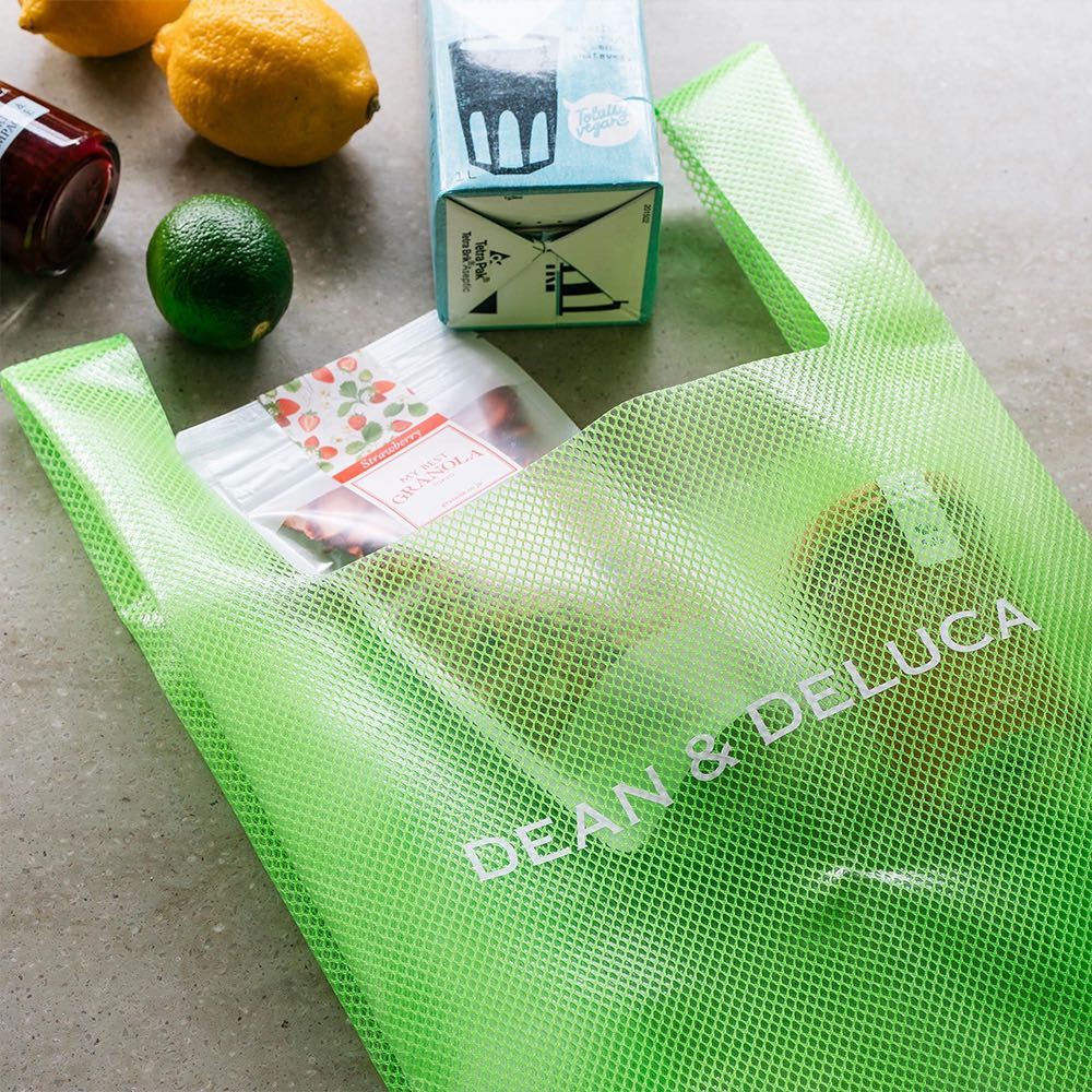 【送料無料】新品☆DEAN & DELUCA ショッピングバッグ　ライムグリーン　エコバッグ　メッシュ