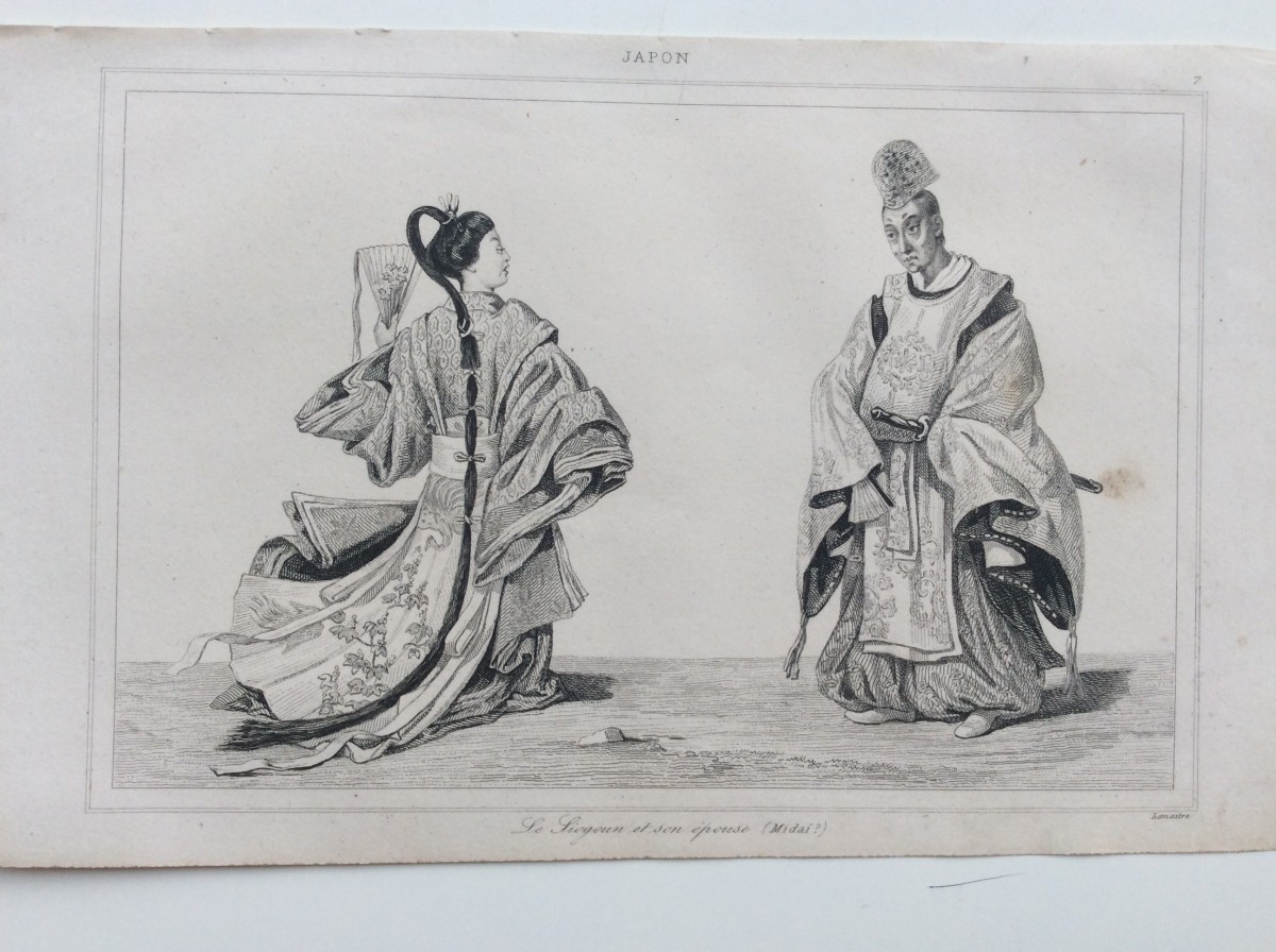 1850年 シーボルトのニッポンより 将軍夫妻 ルメートルによるオリジナル銅版画_画像1